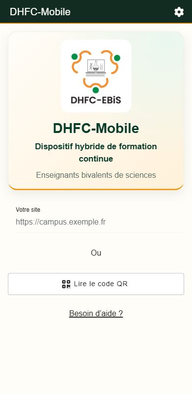 Écran d’accueil de l’application DHFC-Mobile